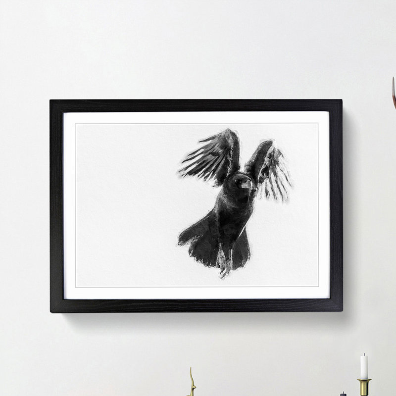 Raven Bird in Flight - Picture Frame Painting Print, 27cm H x 36cm W x 2cm D, Black Framed