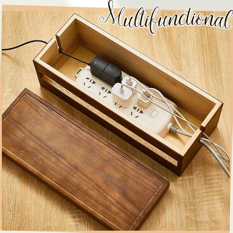 Wooden Cable Management Box Cable Organizer Box Set Cord Hider Cable Clips Power Strip Holder Adhesive Cable Management Ties Cord Sleeves For Cables For Desktop Home Office Kitchen