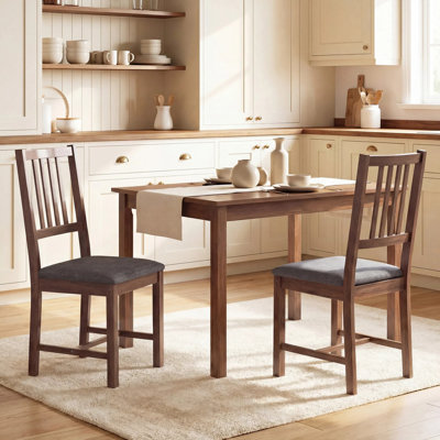 Ensemble de 2 chaises de salle à manger rembourrées grises, chaises de cuisine sans dossier à lattes pour le salon de la salle à manger