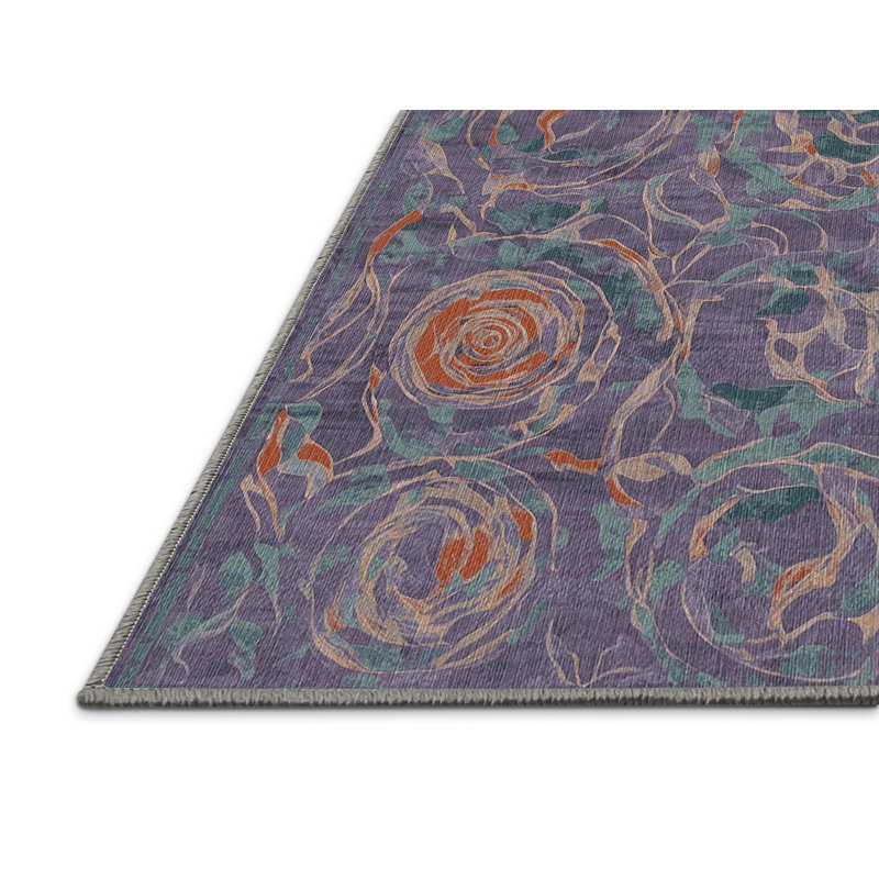 Machine Washable Purple Area Rug, Runner 2' x 4'
