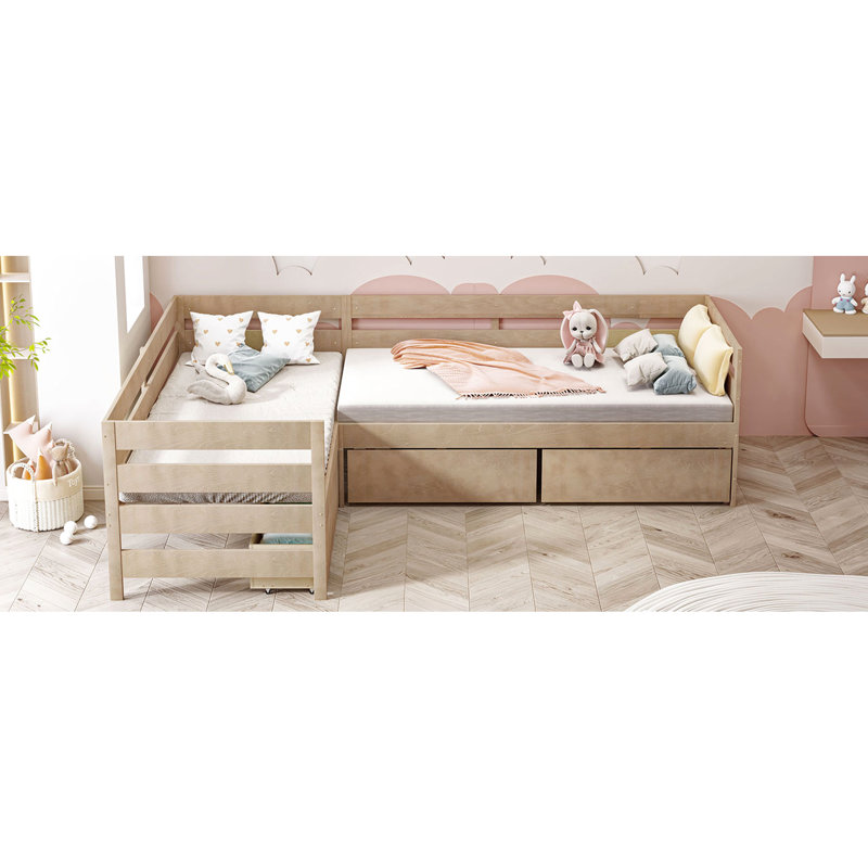 Lit simple avec rangement - en forme de L pour une utilisation efficace dans la chambre à coucher avec 3 tiroirs de style moderne