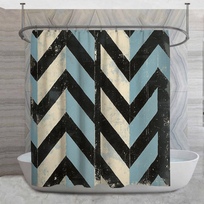 Rideau de douche à chevrons - Motif décoratif de salle de bain industriel, H 93 po x l 70 po