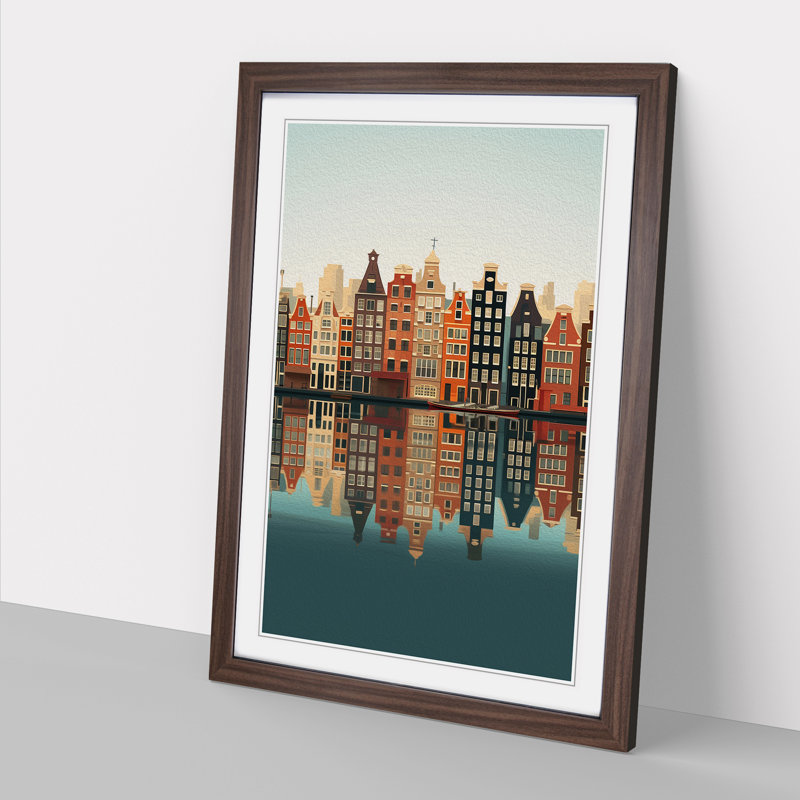 XYZ-FRM-V1223-1801 Amsterdam Minimalism - Single Picture Frame Print on Wood, 34cm H x 25cm W x 2cm D, Walnut 