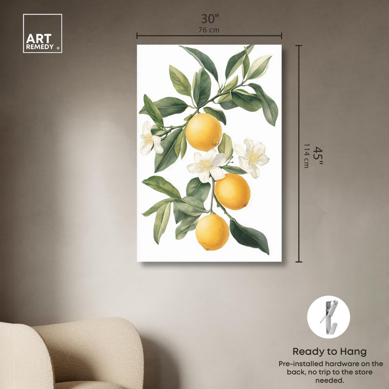 «Lemon and Leaf Fusion II», reproductions sur toile par Art Remedy, H 45 po x l 30 po, Toile tendue