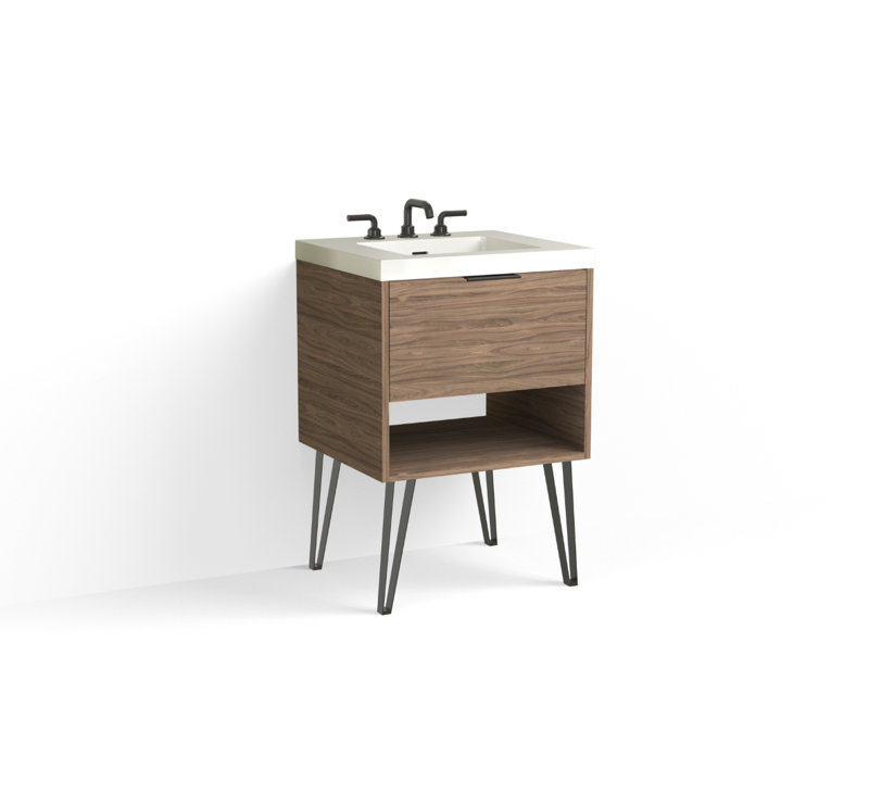 Modo 24" W Freestanding Single Bathroom Vanity with Dawson Leg, Gloss White/8" Widespread, Nocino, Matte Black