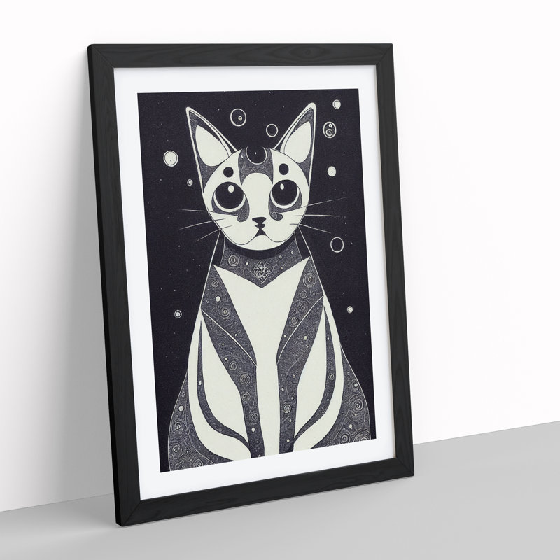 Mystical Cat - Single Picture Frame Print, Black, 64cm H x 46cm W x 2cm D