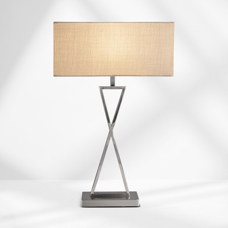 Avory 64cm Rectangle Metal Narrow Table Lamp, Beige, Silver