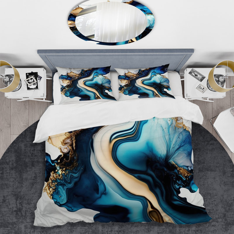 Ensemble de housse de couette en microfibre / polyester Abstract Marble Geode Blue II
