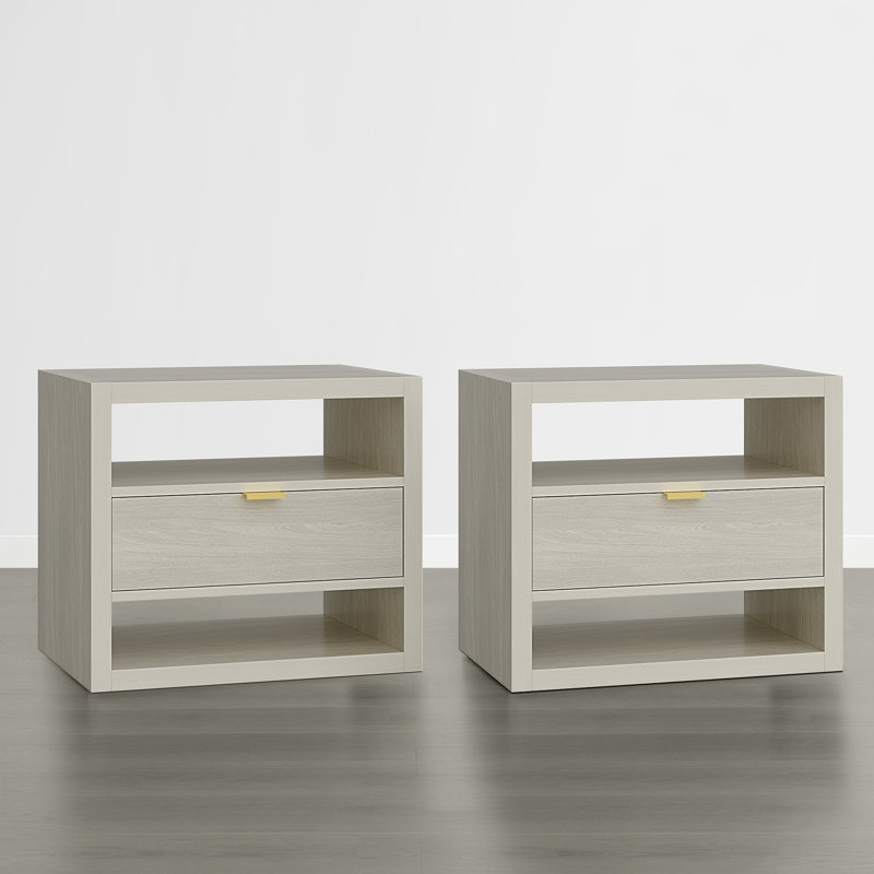 Hanzel Modern Minimalist Nightstand With Textured Finish & Open Storage Shelf(Set Of 2), White