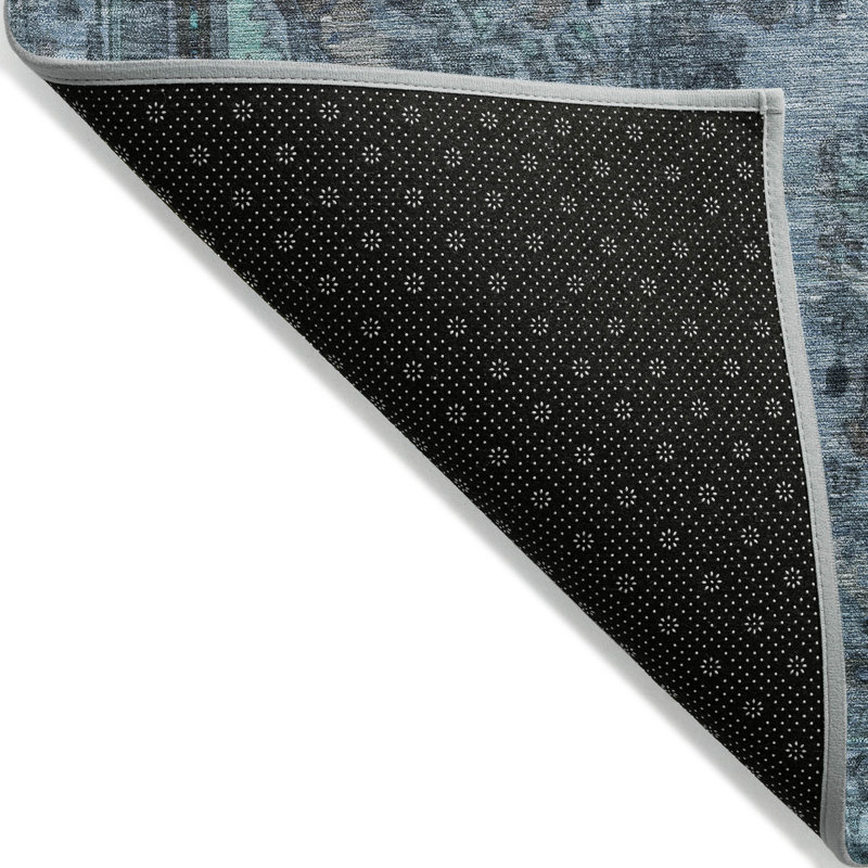 3' X 5' Blue And Gray Medallion Washable Indoor Outdoor Area Rug
