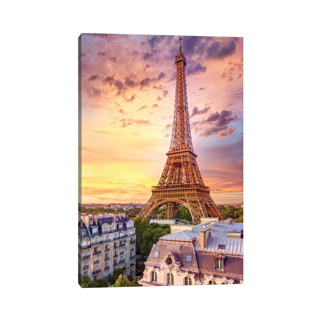 Romantic Sunset Eiffel Tower Paris - Print on Canvas