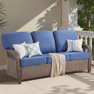 75.2 Outdoor  Wicker Patio Sofa with T-Shaped Back Cushions