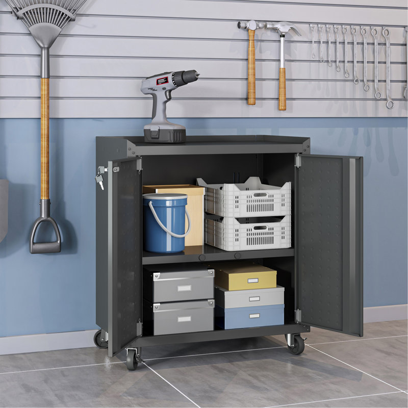 Rolling Garage Cabinet, Charcoal Gray