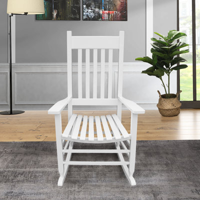 Chaise berçante en bois de couleur blanche - fabriquée en bois franc massif pour plus de fiabilité Assise large et large à dossier à lattes avec accoudoirs et trousse d'assemblage facile Capacité de poids de 250 lb