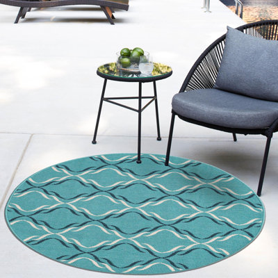 Tapis intérieur / extérieur en polypropylène tissé à la machine géométrique noir / bleu