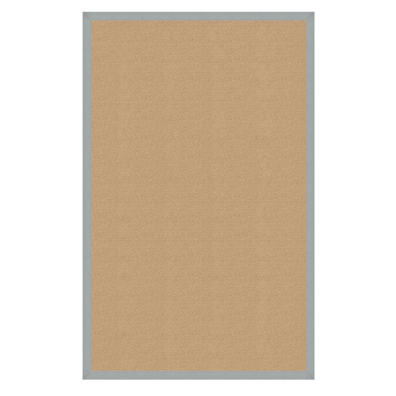 Nannette Handmade Medium Beige Berber with Ice Blue Cotton Border Made in the USA Area Rug, Rectangle 4' x 6'