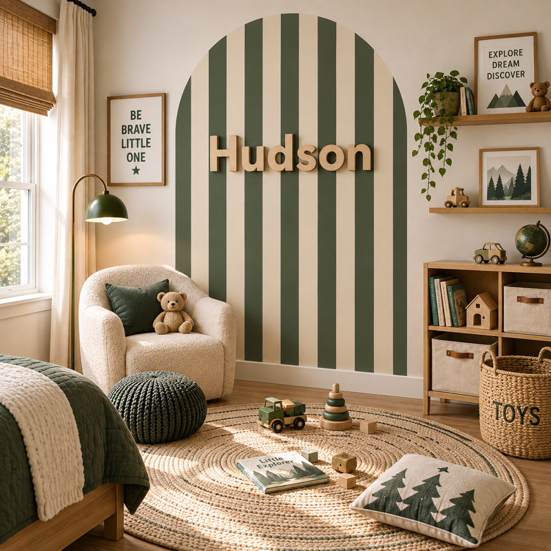 Décalcomanie murale arquée rayée vert forêt de 66 po de largeur, 78 po de hauteur, L 66 po x H 78 po, Vert forêt
