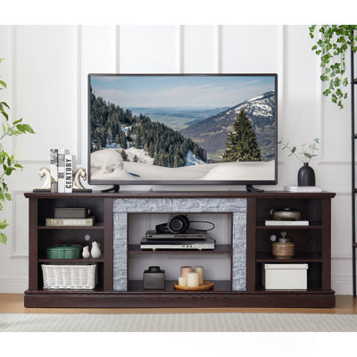 Grand meuble télé avec support de rangement pour bureau de télévision avec bordure en faux pierre, console média avec grand meuble de rangement, meuble télé média moderne, gris, l 70,12 po x P 15,35 po x H 25,83 po