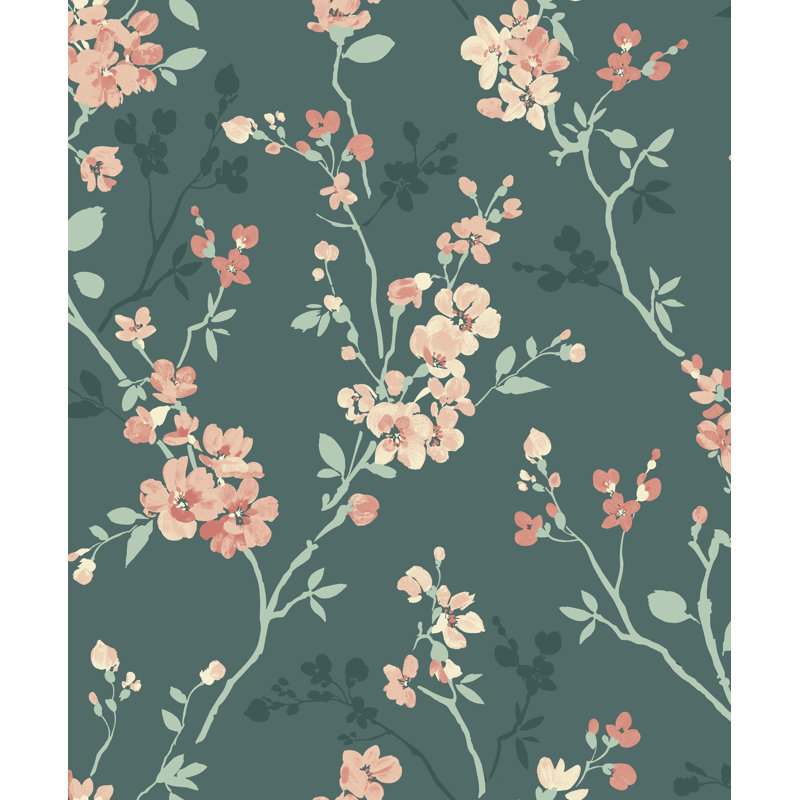 Rouleau de papier peint à motif floral minimaliste classique L 33 pi x l 21 po Nayiri, Vert