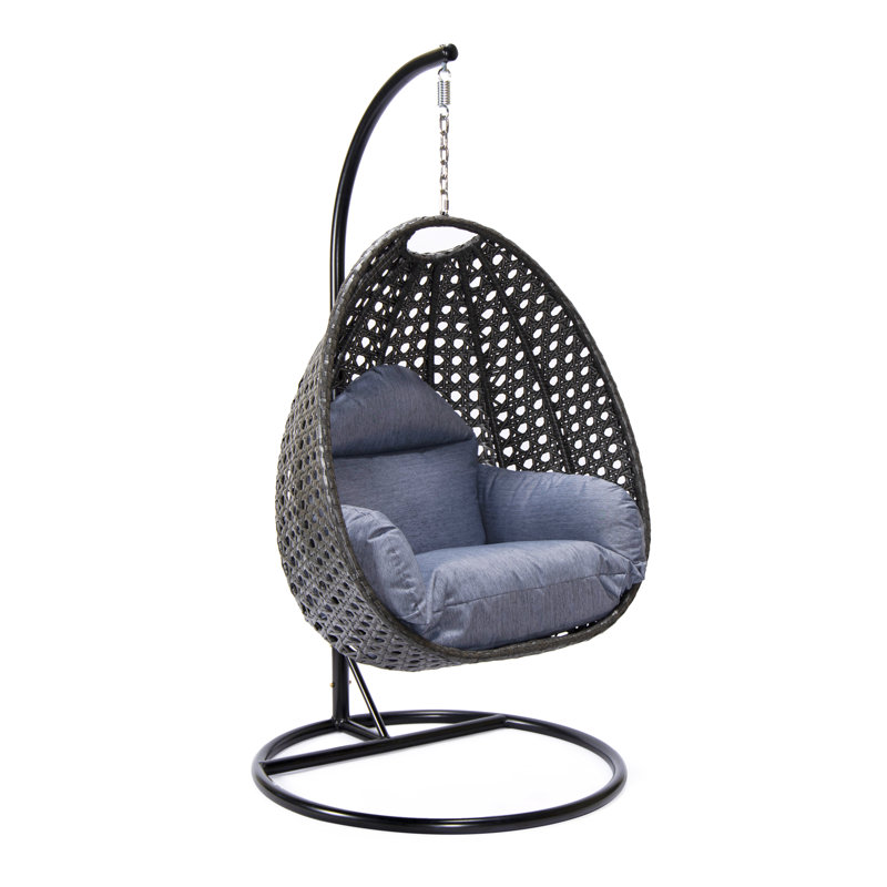 LeisureMod Cherry Wicker Indoor/Outdoor Hanging Egg Swing Chair with Cushions