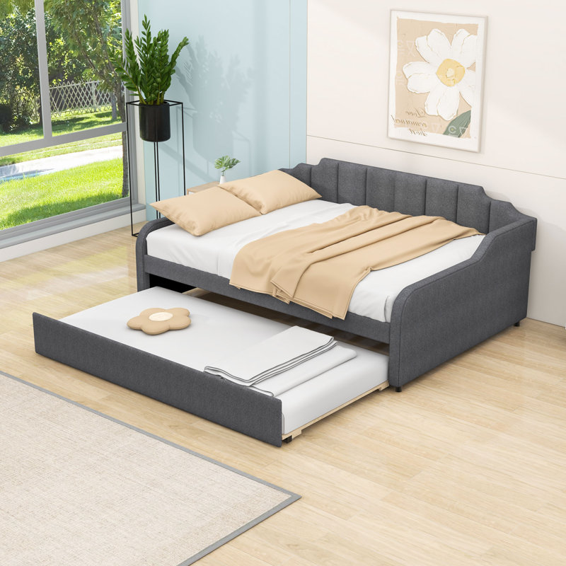 Full Size Upholstery Daybed with Pull-Out Trundle and USB Charging Armrest