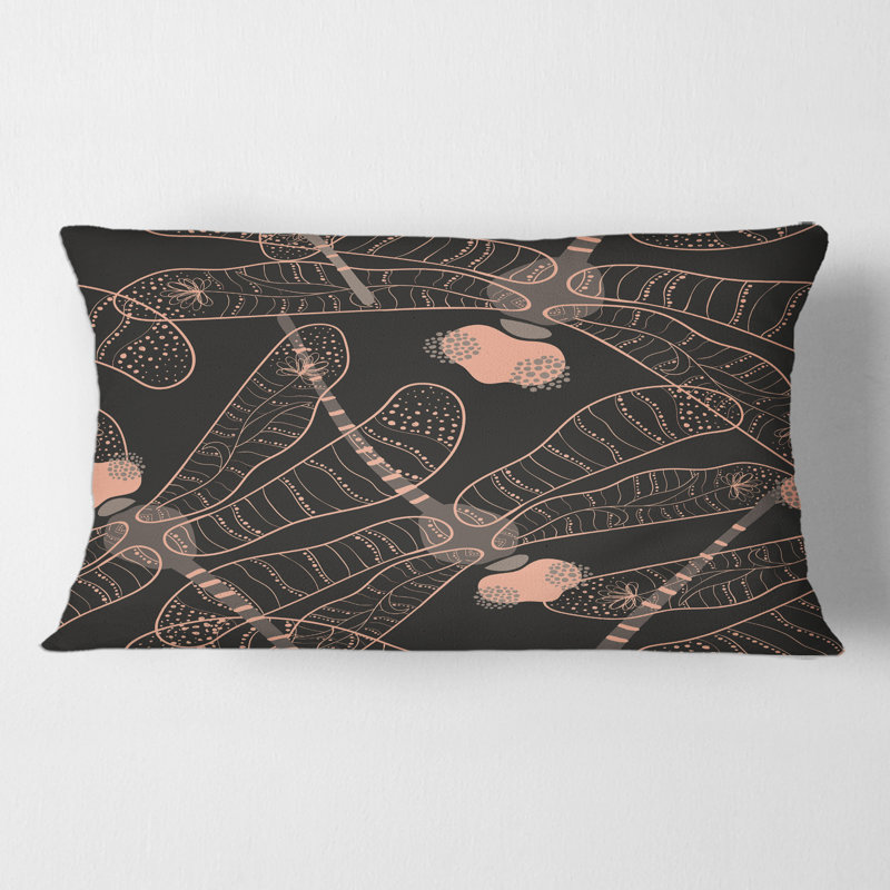 Housse de coussin rectangulaire avec insert et motif de libellules Folk Art