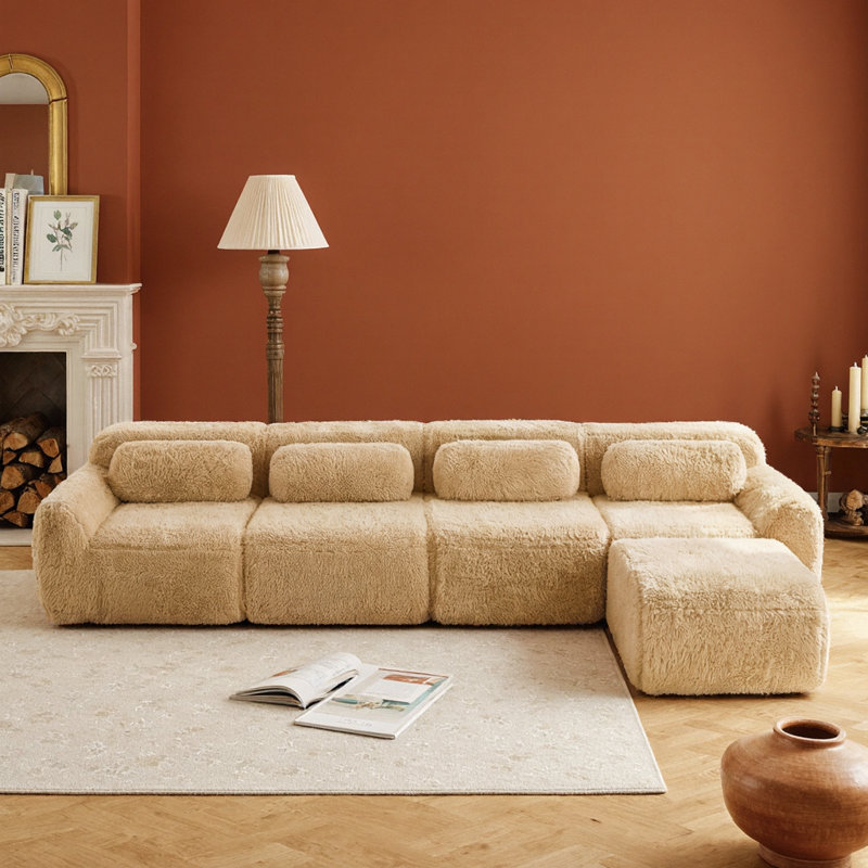 Canapé modulaire moelleux en L en forme de L - Canapé modulaire avec repose-pieds mobile, éponge à haute densité 32D et coussins décoratifs, aucun assemblage requis, base antidérapante, chocolat pour le salon