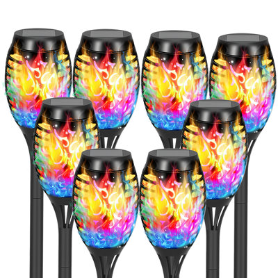 Torche solaire d'extérieur 8 pièces pour décoration de jardin The Holiday Aisle®, orange
