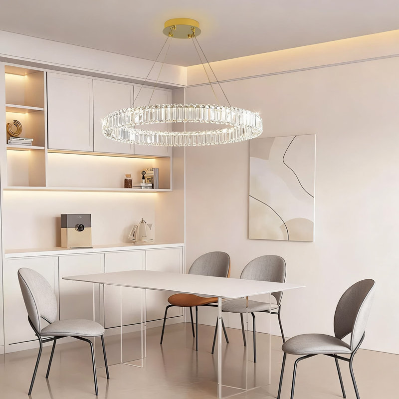 Lustre moderne en cristal avec télécommande, luminaire suspendu à DEL réglable pour salle à manger, salon, îlot de cuisine, chambre à coucher, entrée