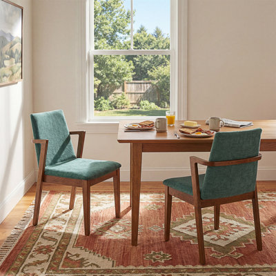 Ensemble de 2 chaises de salle à manger de style Mid-Century moderne, rembourrées avec structure en bois d'hévéa couleur noyer, capacité de 250 lb pour la cuisine et la salle à manger
