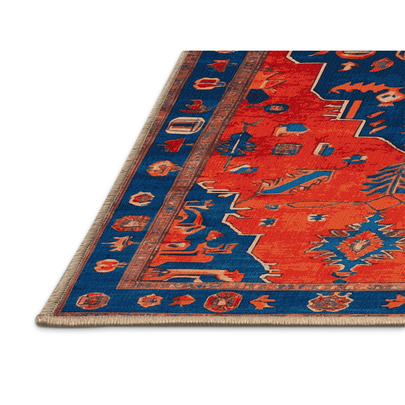 Tapis rouge Tabriz lavable à la machine, Carré 5 pi