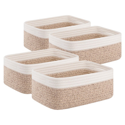 4 Pack Storage Baskets for Organizing, Small Bins for Shelves, Cute Decorative Storage Bins, Organizer Baskets for Gifts Empty, 11.8''Lx7.8''Wx4.7''H, Brown/White
