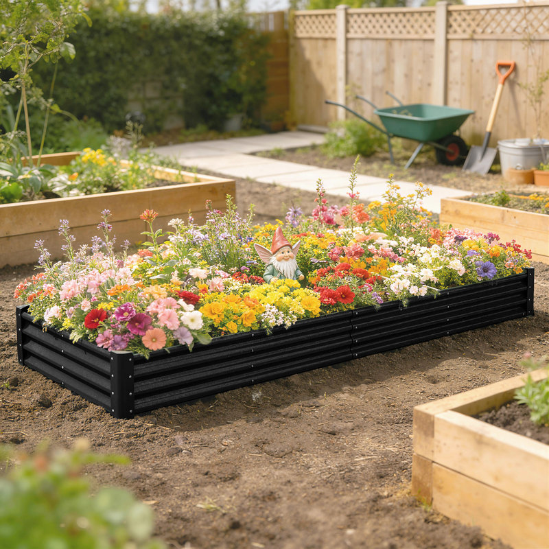 Lit de jardin surélevé galvanisé 12 x 4 x 1 pi, fond ouvert, noir