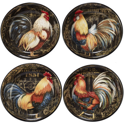 Certified International 4 Piece Gilded Rooster Pasta Bowl Set