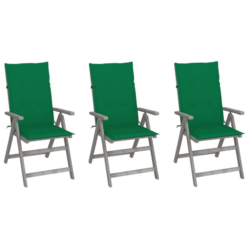 Chaise de patio avec coussin en teck, Vert, 3, Gris
