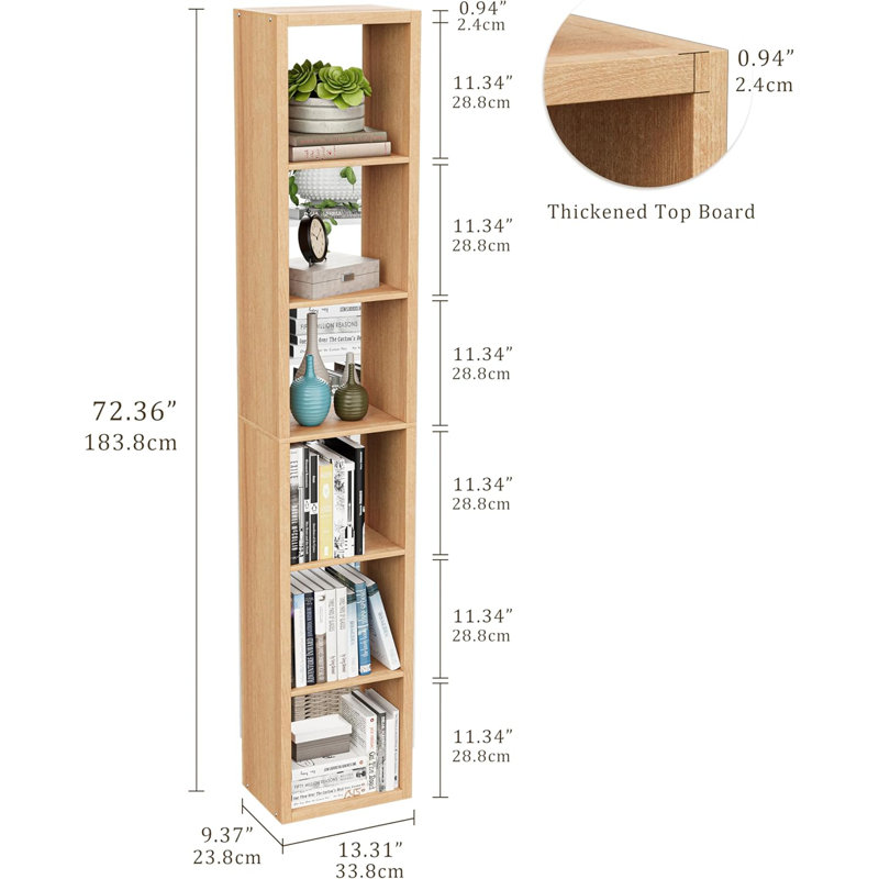 Bibliothèque de rangement à 6 rangées de 6 cubes, tablette décorative à dos ouvert avec cadre épaissi, organisateur en bois robuste avec surface lisse facile à nettoyer pour le salon, la chambre à coucher et le bureau personnel, facile à assembler. (6 carrés, naturel)
