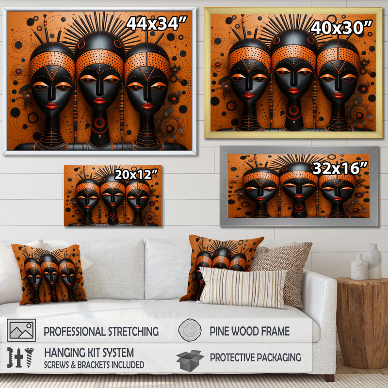 «African Tribal Rhythms IV - Tribal africain, reproductions encadrées, H 16 po x l 32 po x P 1 po, Toile tendue