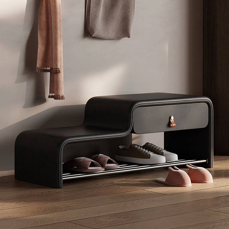 31.5in Leather Shoe Bench, Black