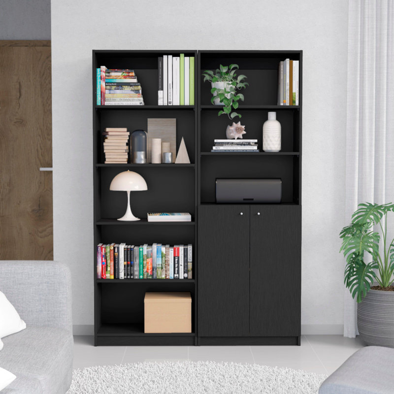 Ensemble de deux bibliothèques noires à cinq niveaux avec deux portes, H 71,1 po x l 24,7 po x P 11,7 po