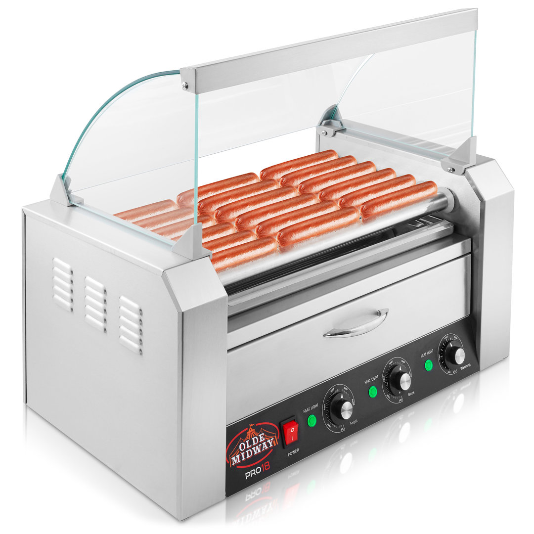 Electric 18 Hot Dog, 7 Roller Grill Cooker with Bun Warmer & Cover Olde Midway