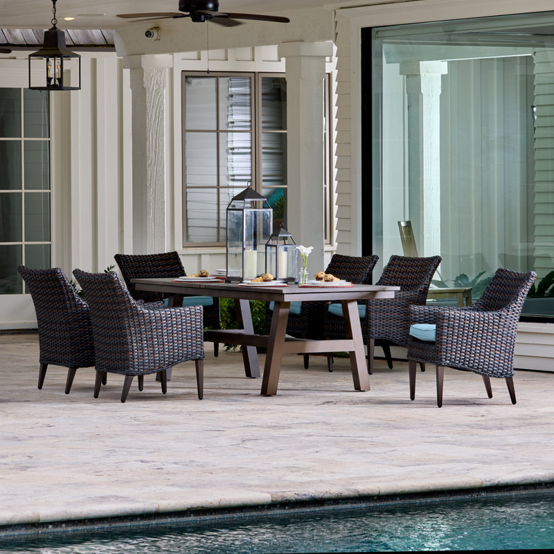 Keiser 84'' Rectangular 6 - Person Outdoor Dining Set with Cushions, Blue