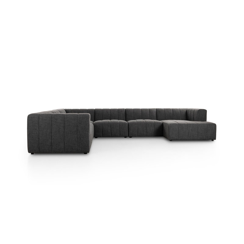 Langham Channeled 6 - Piece Sectional, Left Hand Facing, Fayette Cloud Polyester Blend, 28" H x 157" W x 122" D
