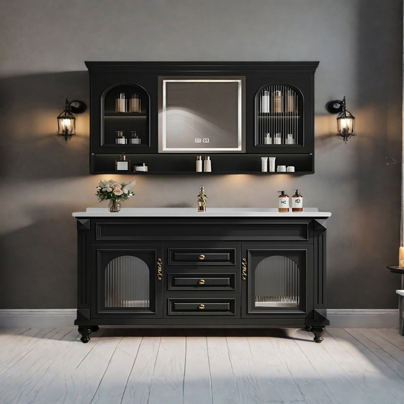 American retro style rest room bathroom cabinet, 31.49" H x 67.32" W x 19.68" D