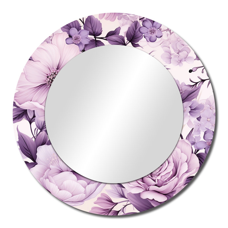 Romonia Victorian Elegance Soft Lavender Blossom - Floral Decorative Wall Mirror, Cottage Large Round Mirror, Printed Metal Art