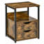 Table d'appoint industrielle avec 2 tiroirs, petite table de bout avec tablette de rangement, table d'appoint avec cadre en métal à poignée rainurée pour le salon,