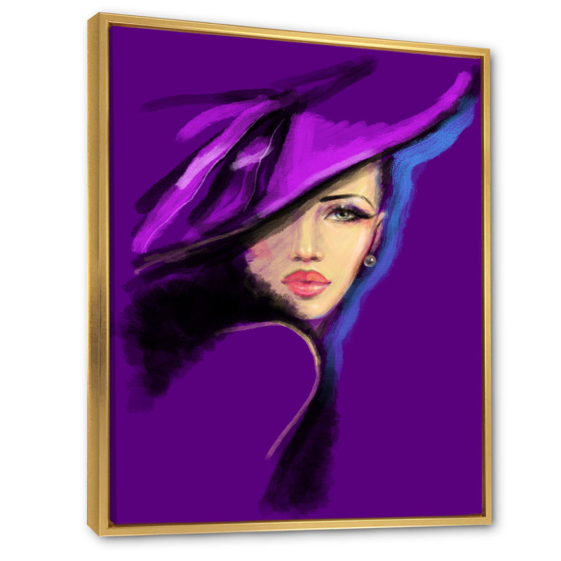 Portrait mauve d'un mannequin élégant, H 12 po x l 8 po, Toile avec cadre flottant or