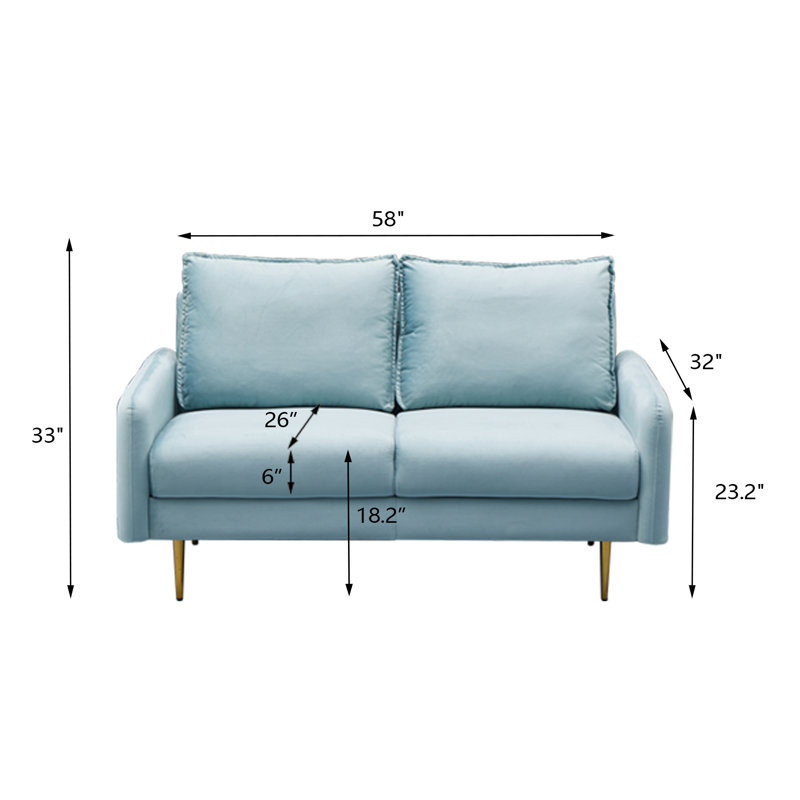 Govany 57.8'' Velvet Loveseat, Cyan Velvet, 33" H x 57.8" W x 31.7" D