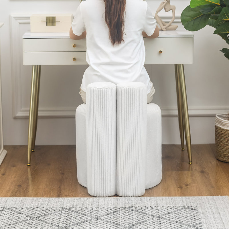 Kurosh Upholstered Pouf, White Corduroy