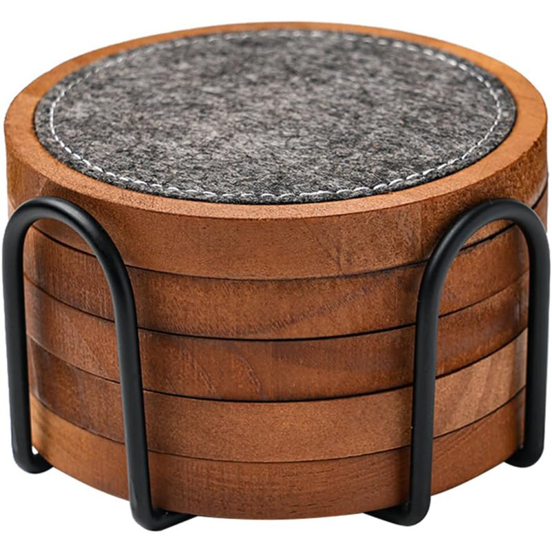 Sous-verres en bois et en bois 2-en-1 avec support de rangement pour table de salle à manger