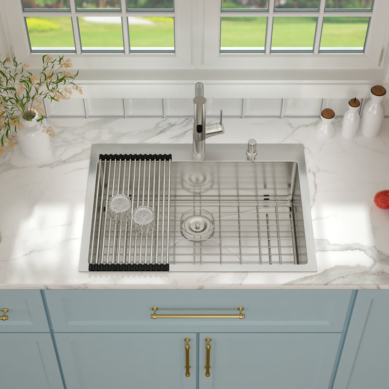 30 Inch Drop In Kitchen Sink 30x22 Stainless Steel Topmount Sinks Single Bowl 16 Gauge Stainless Steel Kitchen Sink with Kitchen Faucet